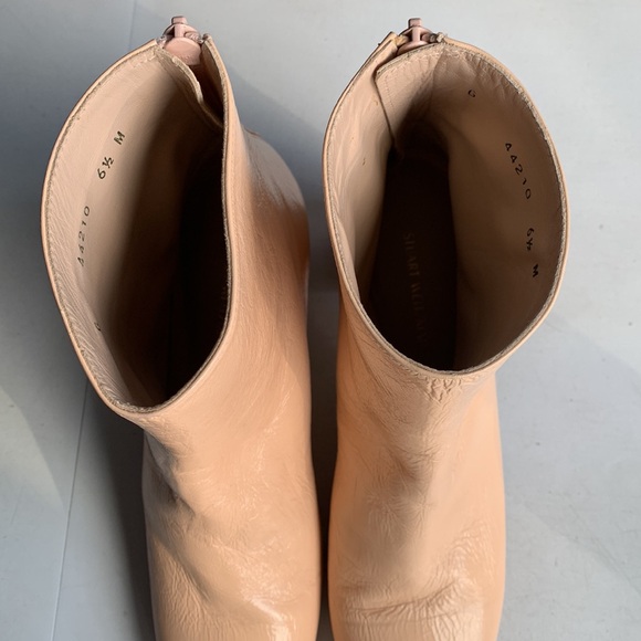 Stuart Weitzman Ankle Boots Women’s 6.5‎ Nude Beige Leather Zip Booties Heeled - Picture 6 of 16